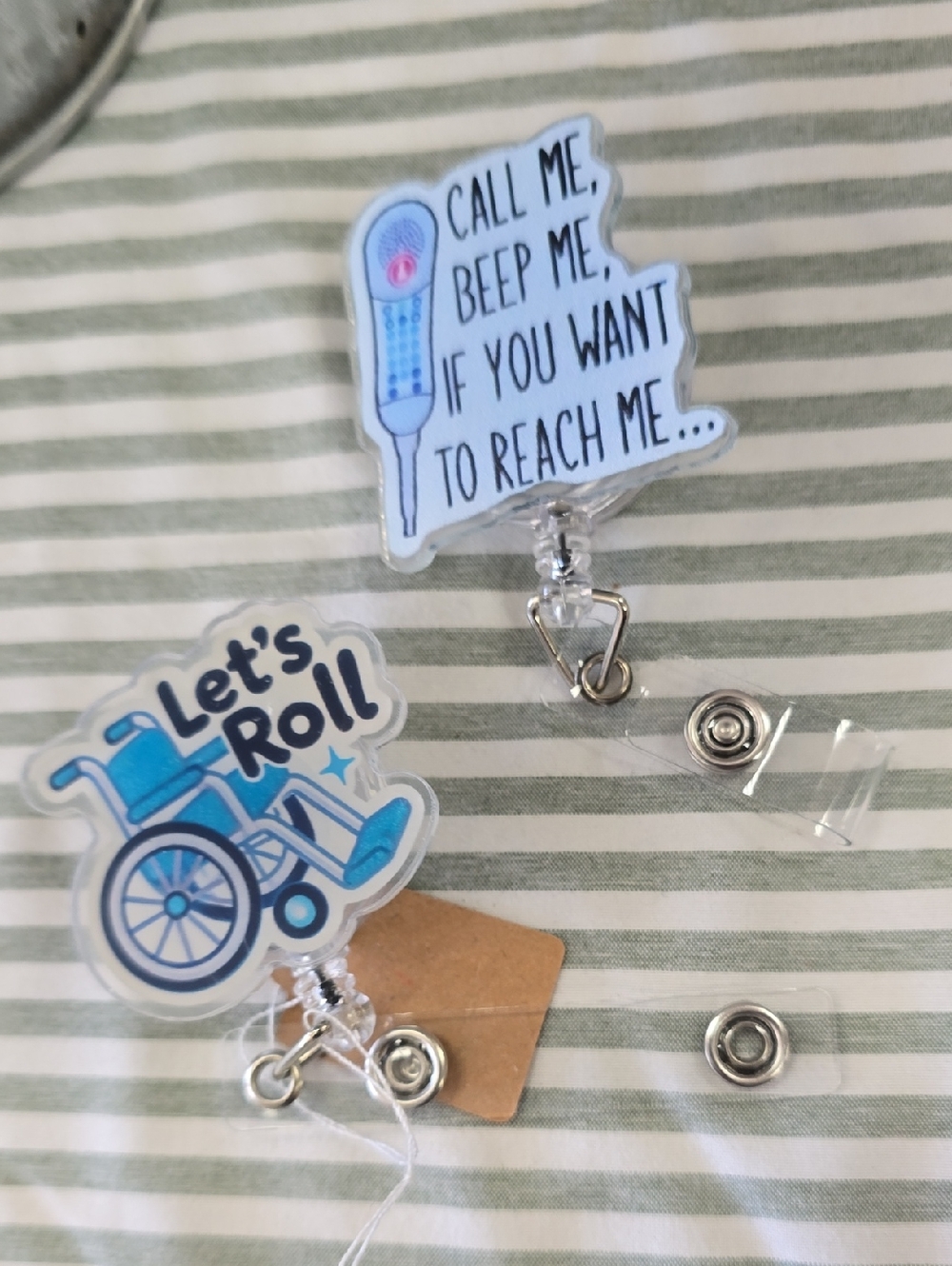 Set Of 2 Work Badge Reels - Hospital, Medical Office, Nurse ID Holder
